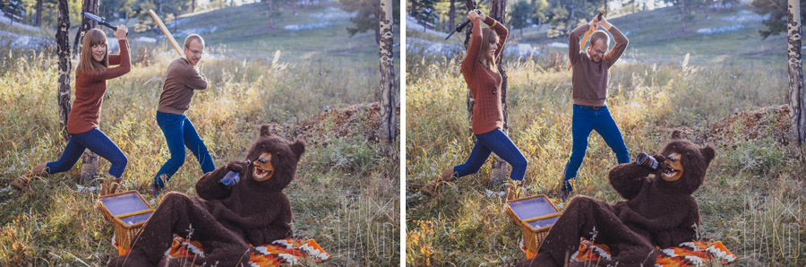 couple fights off fake bear during engagement photos