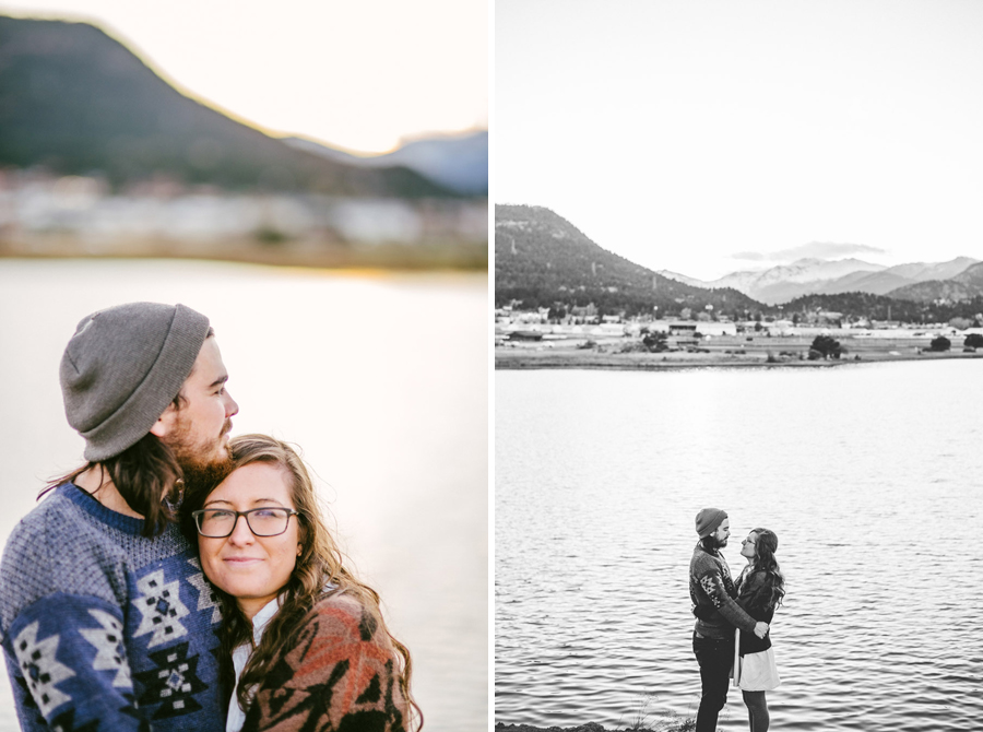 Engagement photos overlooking Lake Estes in Estes Park